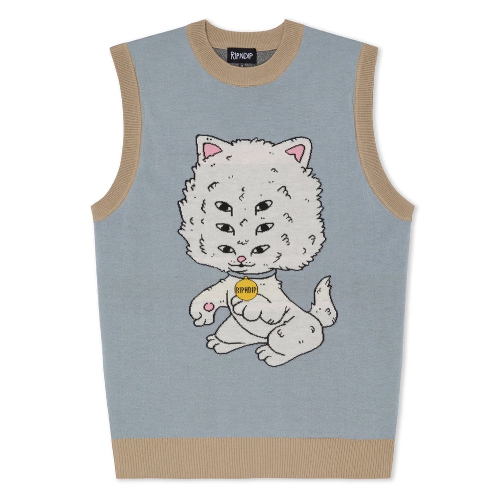 RIPNDIP, BIG HEAD KNIT SWEATER VEST (LIGHT SLATE) SIZE SMALL